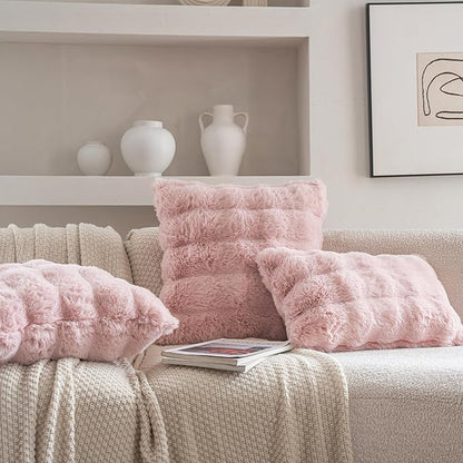 Neelvin Pink Faux Fur Cozy Soft Double-Sided Decorative Throw Pillow Covers 16x16 inch Set of 2,Velvet Pillowcase Cushion Case for Sofa Couch
