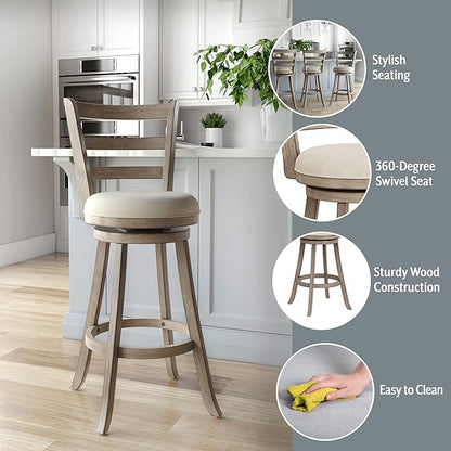 Hillsdale Laymon Modern Wood Bar Height Swivel Stool, Gray Brown