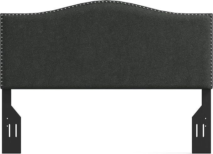 Glenwillow Home Kameli Nailhead-Trim Camelback Upholstered Headboard, Gray, Full/Queen