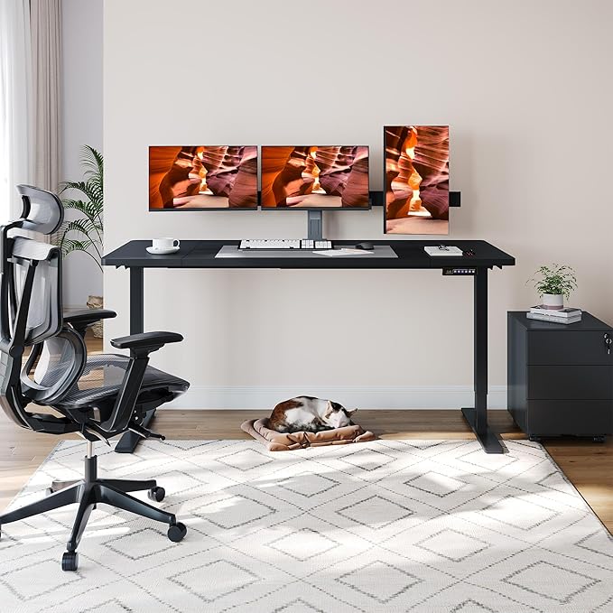 Standing Desk, Large Stand Up Desks, 71x31 Inches Electric Sit Stand Desks , Adjustable Height Computer Table Charging USB Port&Sedentary Reminder for Home Office with Splice Board (Black)