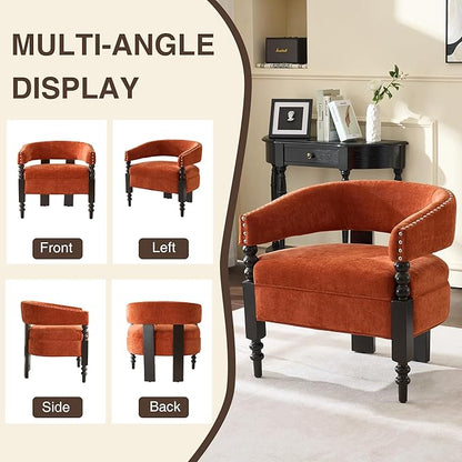 LOULENS Barrel Accent Chairs Set of 2, Vintage Chenille Upholstered Lounge Chair with Solid Wood Legs, Comfy Leisure Side Armchair for Living Room, Bedroom, Reading Nook, Corner, Orange