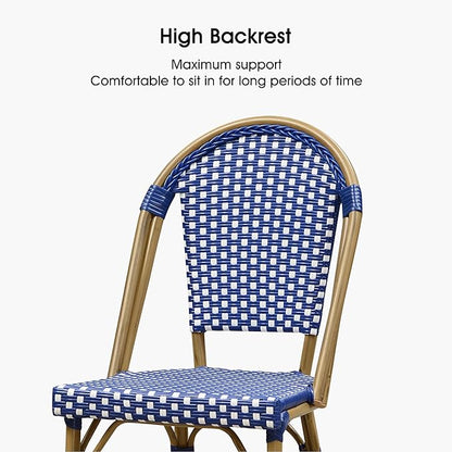 PURPLE LEAF French Bar Stool Set of 4 Bamboo Print Finish Patio Bar Stools with Back Rattan Bar Chairs Wicker Bar Height Stool 30" with Footrest Kitchen Island Stools Outdoor Barstool Royal Blue