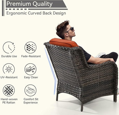 7 Pieces Outdoor Patio Conversation Set, Wicker Furniture Set Includes 3-Seat Sofa, Patio Rattan Dining Chair Set of 4, 2 Ottomans, for Porch, Yard, Mixed Brown Rattan, Orange