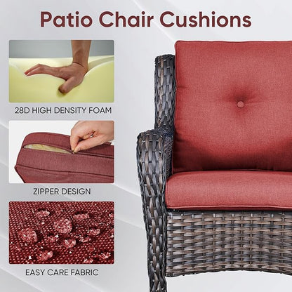 7-Piece Outdoor Patio Cushion Set - Fade & Water Resistant with Removable Olefin Cover, 22x24x4 Inch Memory Foam Cushions for Wicker Sectional Sof - Red/Buckle
