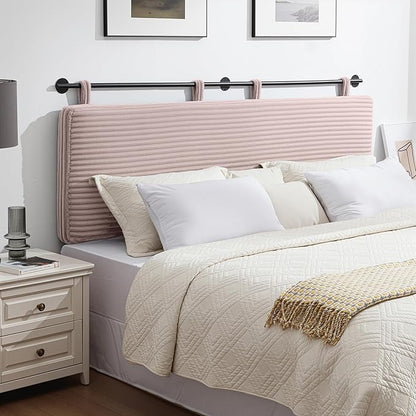 UEV Queen Headboard Only, Wall Mounted Hanging Upholstered Bed Head Board, Modern Vertical Channel Design of Fine Flannel, Elegant Pink Fluted Headboard for Bedroom (Pink, Queen Size)