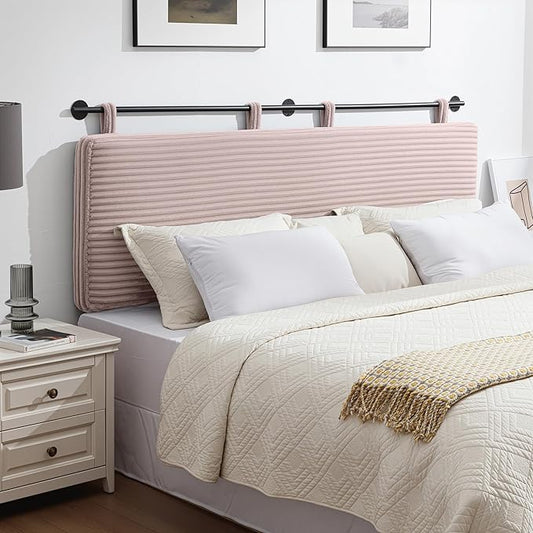 UEV Queen Headboard Only, Wall Mounted Hanging Upholstered Bed Head Board, Modern Vertical Channel Design of Fine Flannel, Elegant Pink Fluted Headboard for Bedroom (Pink, Queen Size)