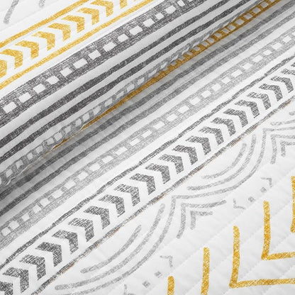 Lush Decor Hygge Geo Pattern Striped 3 Piece Quilt Bedding Set, Full/Queen, Yellow