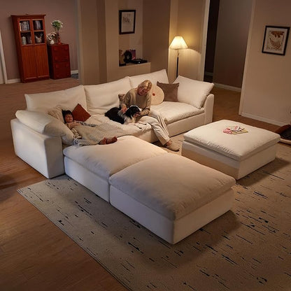 Modular Sectional Sofa, 141.7" L Shaped Modern Sofa Modular Sectional Cloud Couch with Ottoman, Modern Cloud Sectional Couches for Living Room, Deep Seat Sofa with Washable Cover
