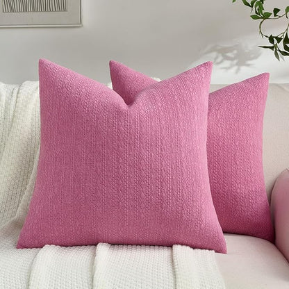 FUTEI Hot Pink Chenille Throw Pillow Covers 26x26 Inch Set of 2,Soft Striped & Diamond Textured Euro Pillow Shams,Modern Home Decor for Couch Living Room