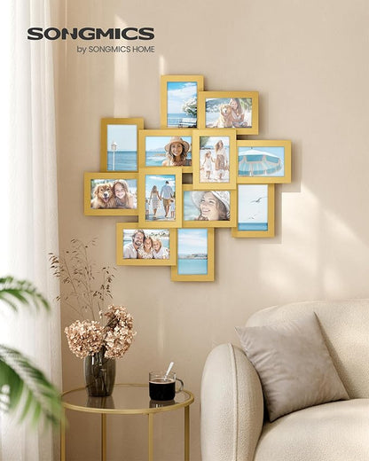 SONGMICS 4x6 Collage Picture Frames, 12-Pack Photo Collage Frame for Wall Decor, Glass Front, Assembly Required, Christmas Gift, Pale Gold URPF022A01
