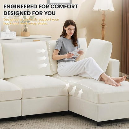 4-Seater Modular Sectional Cloud Sofa with 2 Ottomans, U-Shaped Couch for Living Room, Modern Deep Seat Sofa with Soft Back Cushions, Chenille Beige