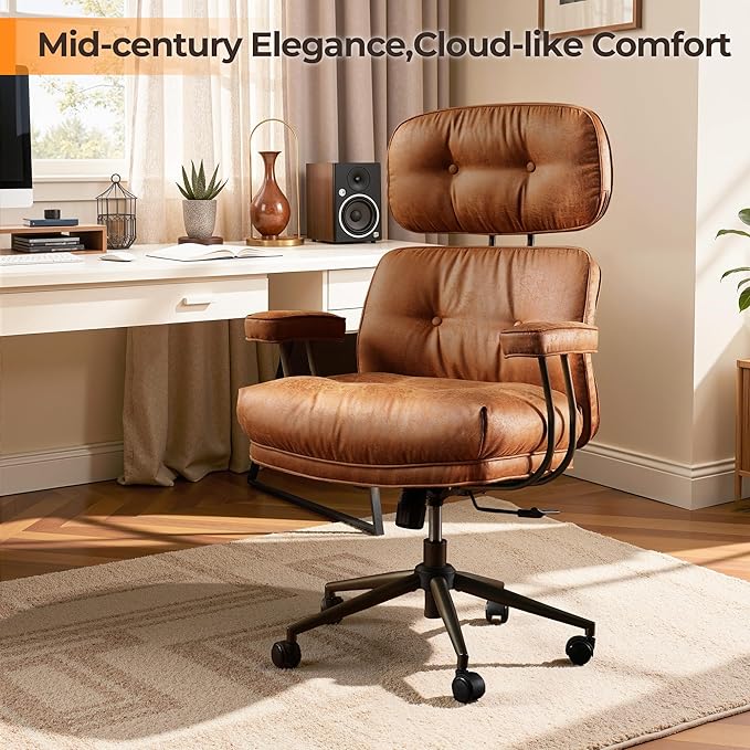 Ergonomic Office Chair Comfy with Lumbar Support, High Back Suede Leather Rolling Executive Desk Chair for Home Office & Gaming, 360° Swivel, 300lbs (Light Brown)