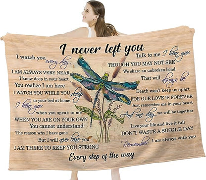 Dragonfly Blanket Memorial Sympathy Gifts for Girls Women Loved One I Never Left You Throw Blanket for Kids Adults Soft Warm Cozy Fleece Blanket for Couch Sofa Bed 60"x80"