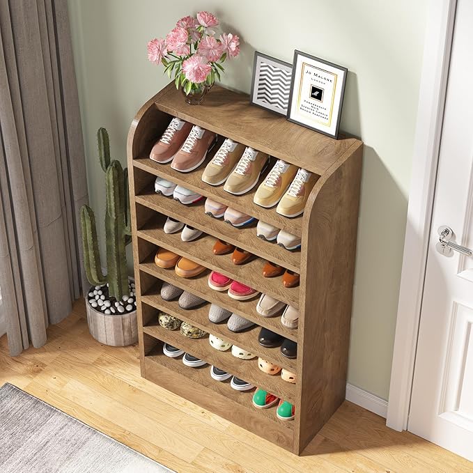 Tribesigns Shoe Rack for Entryway, 8-Tier Tall Shoe Shelf Shoes Storage, Wooden Shoe Cabinet Organizer for Closet, Hallway, Living Room, Wood Color, 2 Pcs