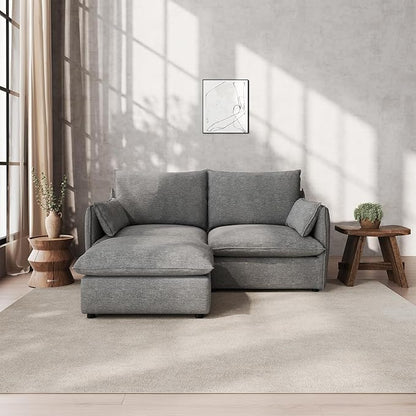Waterproof Cloud Sectional Couches,High Backrest Down Filled Sofa for Living Room,Modular Sofas 2 Seater with Ottoman,Detachable Couch Covers,Dark Grey