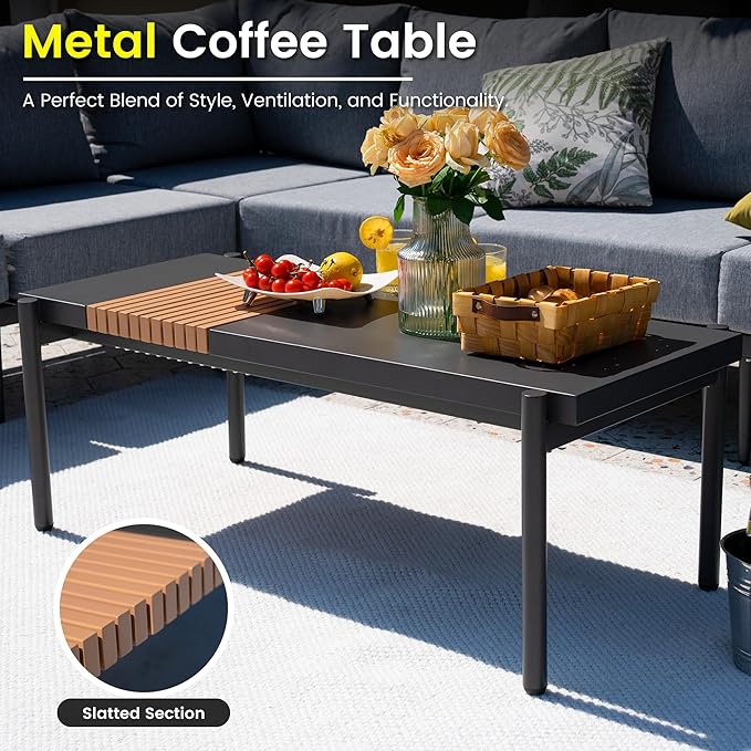 Sundale Outdoor 7 Pieces Metal Patio Furniture Set, Outdoor Sectional Sofa with 6 Inch Olefin Cushion, Modern Outdoor Conversation Sets (6 Seats, Grey Frame)
