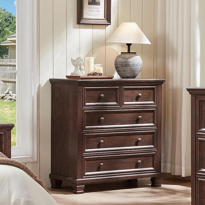 Farmhouse Bedroom Dresser and Nightstand Set of 4, 6 Drawer Tall & 5 Drawers Dresser & 2 Drawer Nightstand Set, Rustic Wood Bedroom Furniture Set for Livingroom, Hallway, Walnut