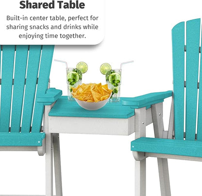 DutchCrafters Plastic Poly Outdoor Bistro Set with 2 Chairs and Attached Center Table, 3 Piece Patio Furniture Set - Amish Made in USA (White & Cedar)