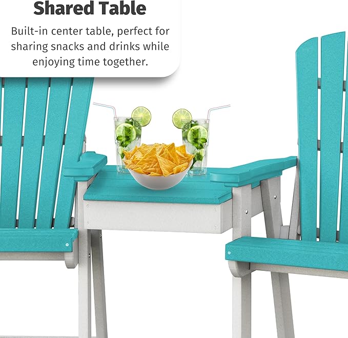 DutchCrafters Plastic Poly Outdoor Bistro Set with 2 Chairs and Attached Center Table, 3 Piece Patio Furniture Set - Amish Made in USA (Black & Blue)