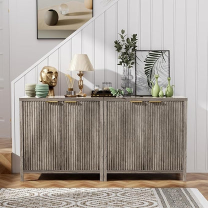 Sideboard Buffet Cabinet Set of 2, 31" Fluted Storage Cabinet with 2 Doors and Adjustable Shelves, Modern Sideboard Console Table for Living Room,Entryway,Dinning Room,Kitchen-Grey