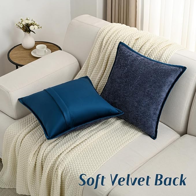 FUTEI Navy Blue Chenille Throw Pillow Covers 20x20 Inch Set of 2,Soft Cozy Bound Edge Design Cushion Case,Home Decor for Couch Bed Living Room