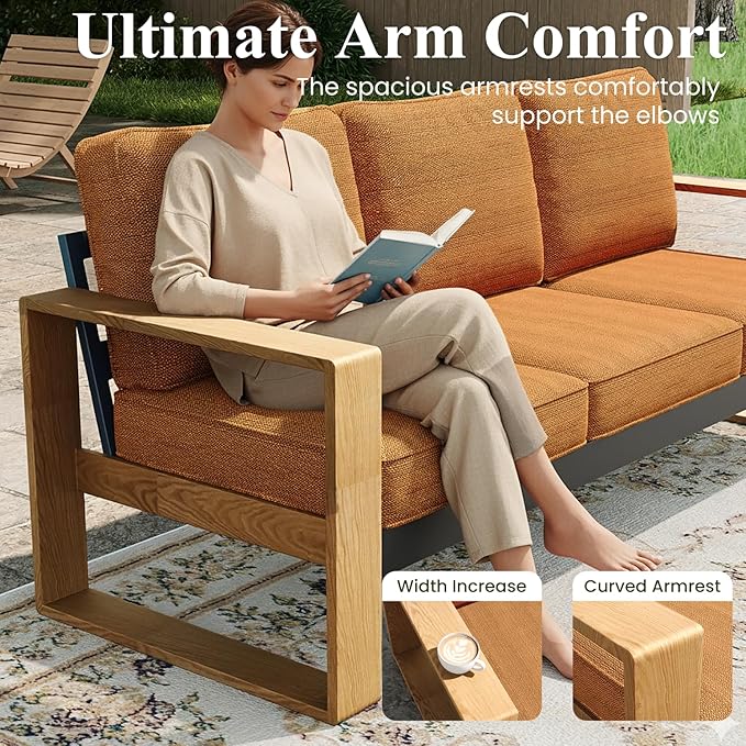 LayinSun Aluminum Patio Furniture Set 2 Seat Loveseat, Oversized Seat with Hight Back, Outdoor Conversation Sets for Porch, Balcony, Deck