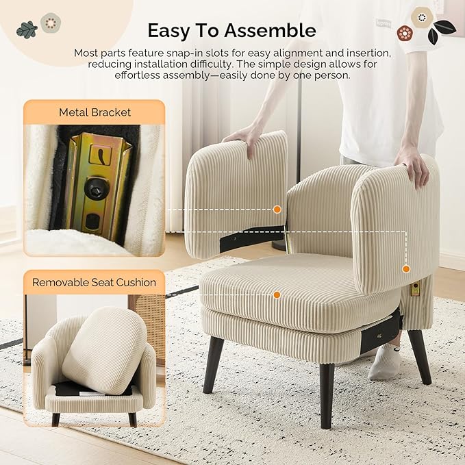 VINGLI 30.3" Wide Modern Barrel Accent Armchairs Set of 2 with Track Armrest, Solid Wooden Legs, Comfy Upholstered Club Chairs, Single Home Sofa for Living Room, Bedroom, Reading Room, Corduroy Beige