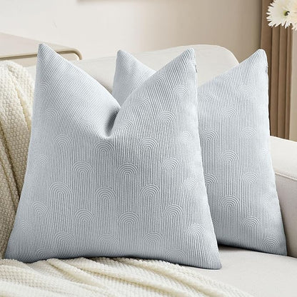 FUTEI Light Blue Chenille Decorative Throw Pillow Covers 26x26 Inch Set of 2,Soft Cozy Striped Geometric Patterns Euro Pillow Shams,Modern Home Decor for Couch Bed Living Room
