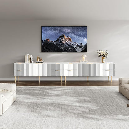 SICOTAS TV Stand for 55/60/65/70 Inch TV - 62 Inch TV Stands for Living Room Entertainment Center with 4 Drawers, Fluted Modern TV Media Console Television Cabinet for Bedroom (White, 2 Pieces)