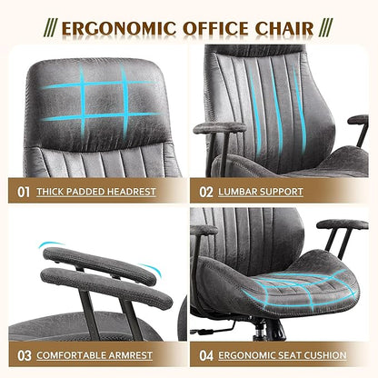 High Back Office Chair,Modern Swivel Office Chair,Black Suede Fabric Gaming Chair,Height Adjustable Home Office Desk Chair with Lumbar Support