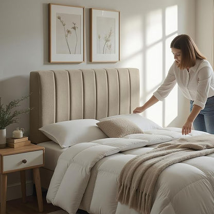 Nestl Upholstered Full Headboard - Easy Assemble Channel Stitched Headboard Full Size - Wall Mounted Headboards with 3D Soundproof Wall Panels Peel & Stick Floating Headboards, Linen
