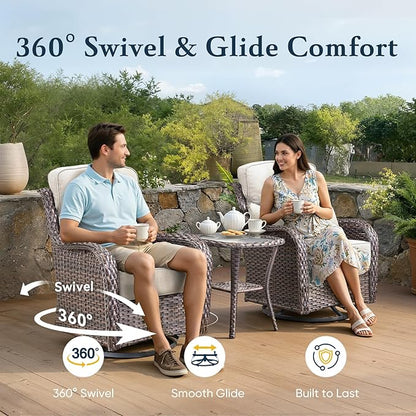 Belord Luxury 6" Thick Cushioned 8 Pieces Patio Furniture Set with Outdoor Couch, Wicker Outdoor Conversation Set with High Back Swivel Rocker Chairs for Deck Porch Yard and Poolside - Brown+Beige