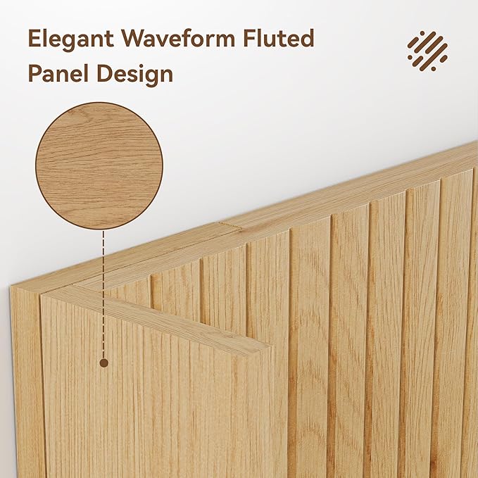 Wood Headboard, 64.5" Wide Headboard for Queen Size Bed, Wall Mounted Fluted Panel, Wingback Modern Headboards,(Oak,Queen)