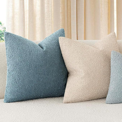 Foindtower Pack of 2, Decorative Textured Boucle Throw Pillow Covers Accent Solid Pillow Cases Cozy Soft Couch Cushion Case for Chair Sofa Bedroom Living Room Home Decor 22x22 Inch Misty Blue