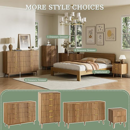 LYNSOM Fluted Dresser and Nightstand Sets 2 Piece, 1-Drawer Nightstands and 6-Drawers Dresser, Wood Bedroom Furniture Set for Home, Bedroom, Hallway, Natural Oak