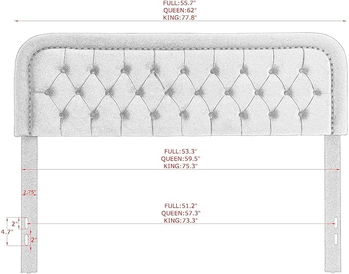 Tufted Upholstered Headboard,Button Solid Wood HeadBoards with Adjustable Height,Modern Performance Velvet Bed Head Boards,Easy Install&Nailhead (Grey, King)