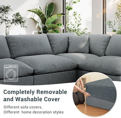 189.4" Modular Sectional Sofa Cloud Couch,4 Seat Down Filled L Shape Comfy Cloud Modern Sofa,Oversized Couch Cushion Covers Removable for Living Room,Light Blue
