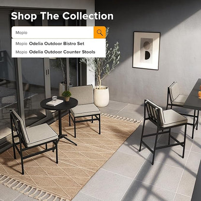 mopio Odelia Patio Counter Stool Set of 2, Outdoor Chair with Removable Cushions and Rust Free Metal Frame, Dining Sets for Front Porch, Balcony, Yard, Bistro (Counter Stool x2, Beige)