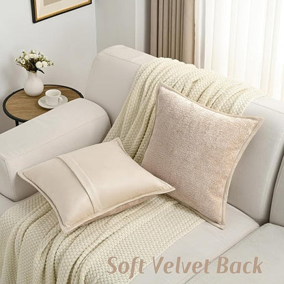 FUTEI Oatmeal Chenille Throw Pillow Covers 16x16 Inch Set of 2,Soft Cozy Bound Edge Design Cushion Case,Home Decor for Couch Bed Living Room