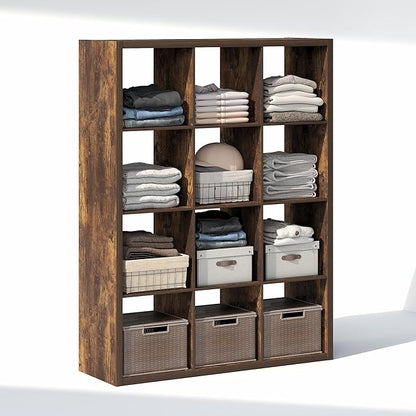 Furinno Cubic Closet Organizers and Storage, 12-Cube Closet Organizer, Open Shelf Closet Storage, Extra Thick Frame for Wardrobe, Bedroom, Living Room, Amber Pine