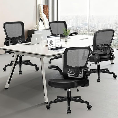Desk Chairs with Wheels, Ergonomic Mesh Office Chair Adjustable Height and Swivel Lumbar Support Home Office Chair with Flip Up Armrests (8PK)