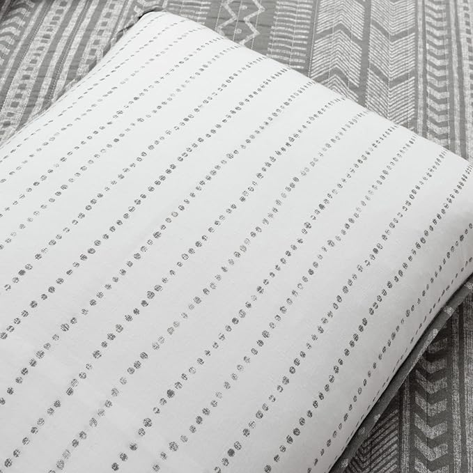 Lush Decor Hygge Geo Pattern Striped 3 Piece Quilt Bedding Set, Full/Queen, Charcoal