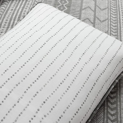 Lush Decor Hygge Geo Pattern Striped 3 Piece Quilt Bedding Set, Full/Queen, Charcoal