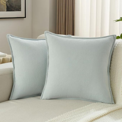 FUTEI Light Blue Chenille Throw Pillow Covers 20x20 Inch Set of 2,Edges Double-Stitched Cushion Cases,Modern Home Decor for Couch Living Room
