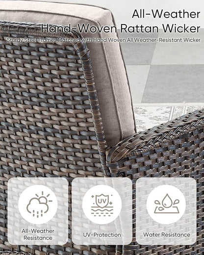 HUMMUH Outdoor Patio Couch-Outdoor Rattan Couch with Thick Cushions Outdoor Sofa for Deck Lawn Porch Balcony Poolside-Brown/Grey