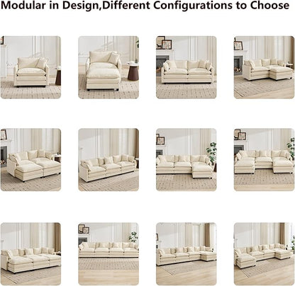 Aoowow Modular Sectional 4 Seater Cloud Sofa Couch for Living Room,149.6" Cloud Sofas with Deep Seat,Modern Chenille 4 Seat Sofas,Fluffy Cloud Couches for Bedroom,Office,Hotel (Beige, 4 Seater)