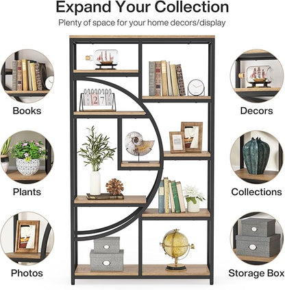 Tribesigns Bookshelf Industrial 5 Tier Etagere Bookcase, Freestanding Tall Bookshelves Display Shelf Storage Organizer with 9-Open Storage Shelf for Living Room, Bedroom (Light Oak, 2 Pack)