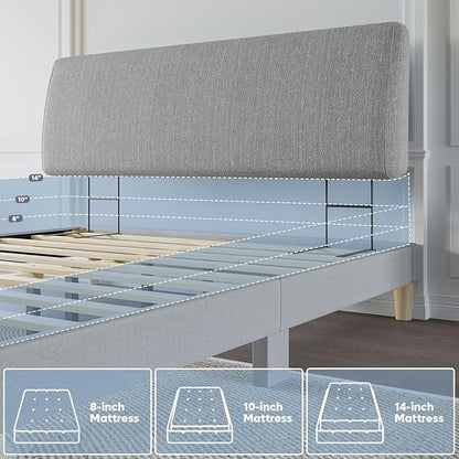 Upholstered Modern Headboard for Queen Size Bed, Height Adjustable and Ergonomic Headboard, Easy Assemble, Sturdy and Durable, Linen Finish, Grey