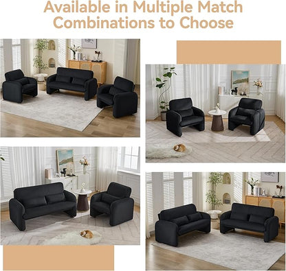 Corduroy Accent Living Room Sets, Modern Upholstered Love Seat with 2 Accent Chairs, Wide Comfy Leisure Chair Sets for Bedroom, Office, Black