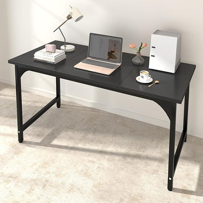 StarGraph Modern Computer Desk 55 Inch Large Office Desk with Carbon Fiber Desktop Home Office Desks with Sturdy Metal Frame Gaming Study Writing Work from Home Desks, Black